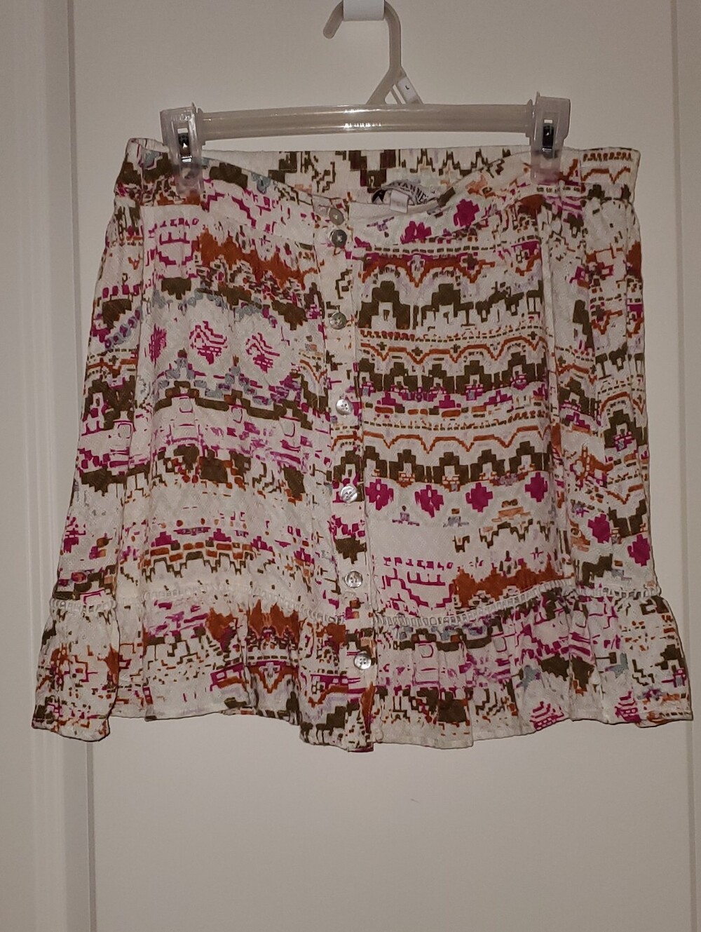 Shyanne Cream Mini Skirt with Pink & Brown Aztec Print